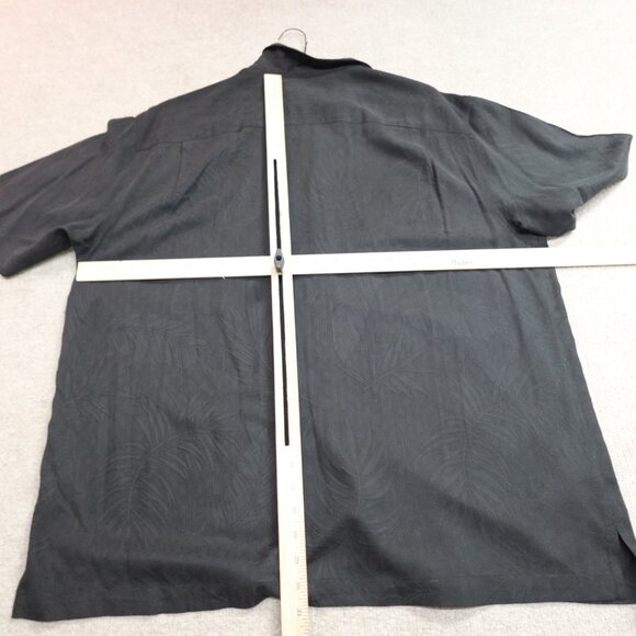 Tommy Bahama Shirt XL Black Solid Floral Jacquard 100% Silk Loop Collar - Picture 6 of 8